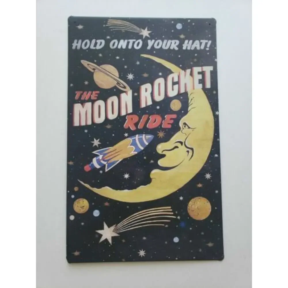 The Moon‎ Rocket Ride 16x10 Rustic Retro Metal Signs (26881)